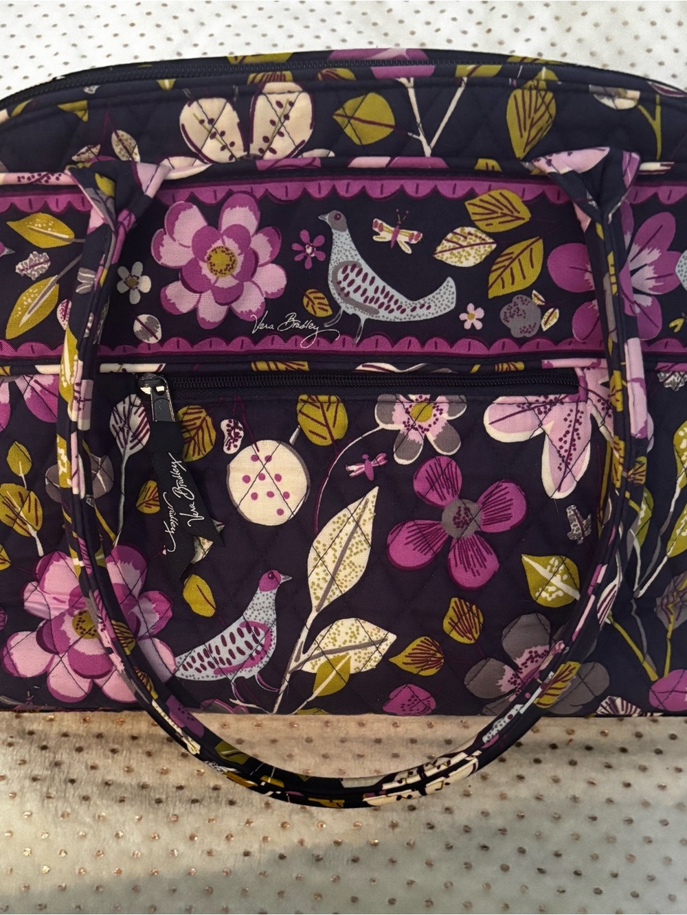 LIKE NEW Vera Bradley Floral Nightingale Tote Bag w/ front/back/inner pockets
